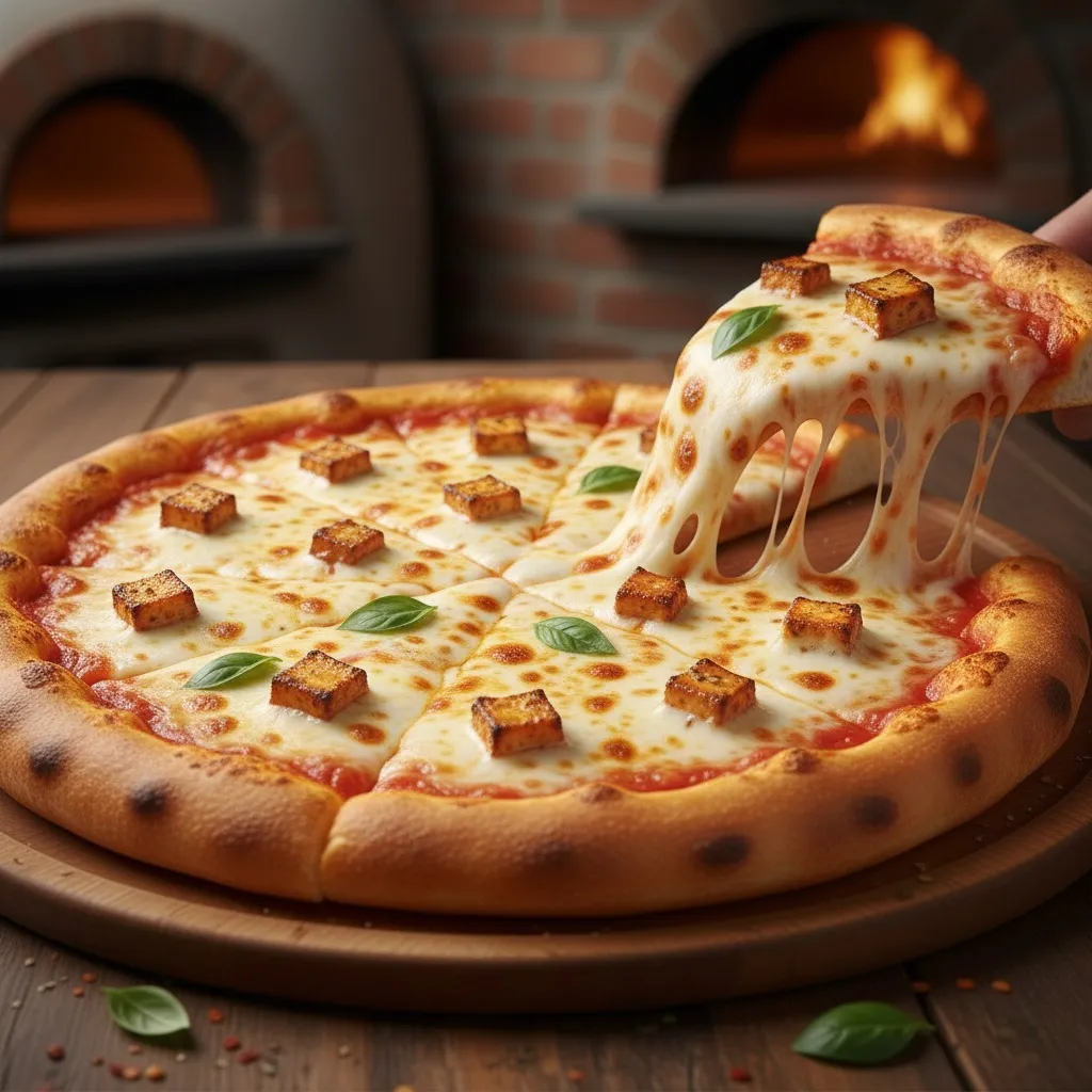 Cheese Pizza with Fresh Basil at Strathcona Pizza in Edmonton, AB